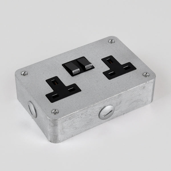 Galvanised 2 Gang 13A DP Switched Socket - Black Insert