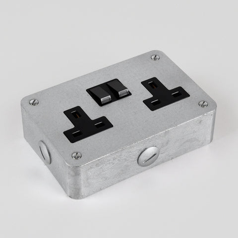Galvanised 2 Gang 13A DP Switched Socket - Black Insert