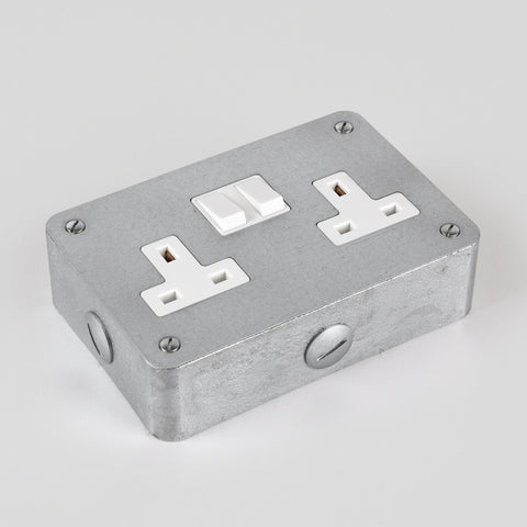 Galvanised 2 Gang 13A DP Switched Socket - White Insert